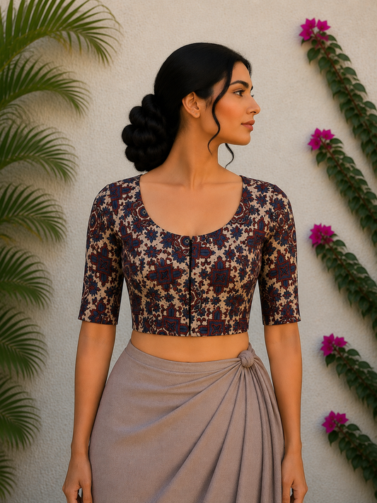 CREAM AJRAKH HERITAGE READYMADE BLOUSE