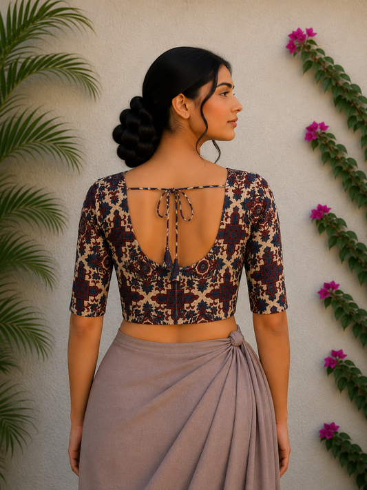 CREAM AJRAKH HERITAGE READYMADE BLOUSE