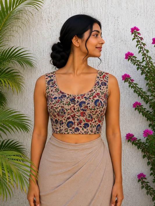 CREAM KALAMKARI READYMADE BLOUSE
