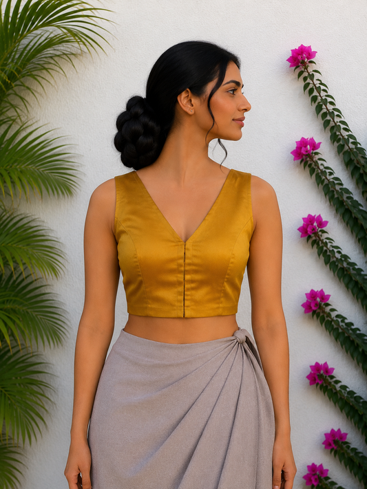 MUSTARD GOLD SILK READYMADE BLOUSE