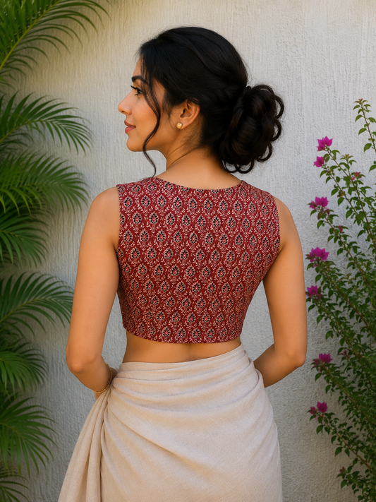 RUST FLORAL JAAL READYMADE BLOUSE