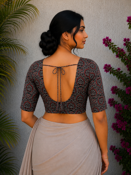 BROWN AJRAKH HANDBLOCK PRINTED READYMADE BLOUSE