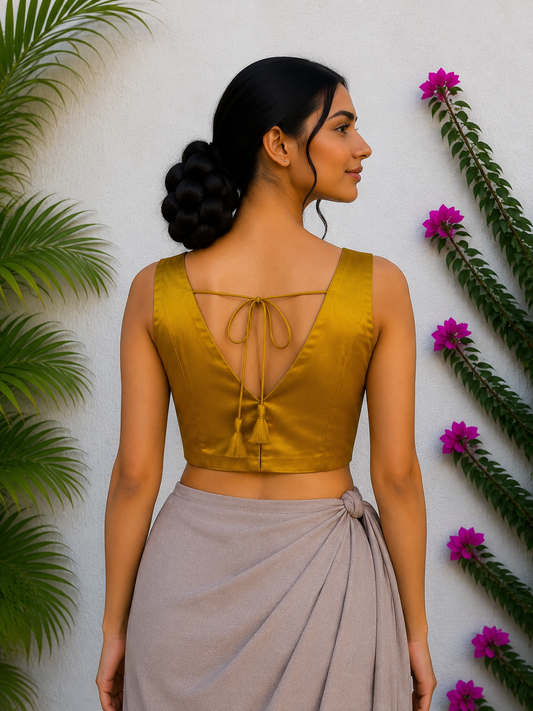 MUSTARD GOLD SILK READYMADE BLOUSE