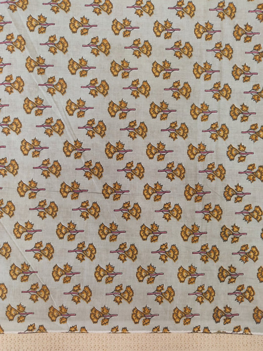 GREY FLORAL BUTTI PATTERN HANDPRINTED COTTON FABRIC
