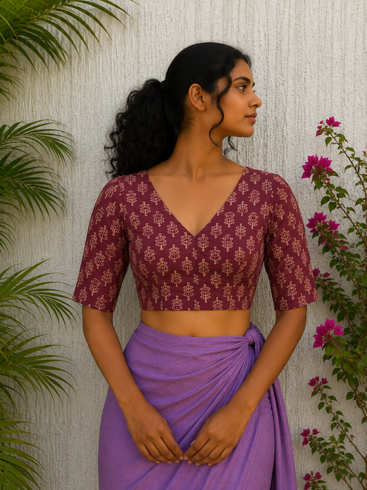 RUST MAROON PRINTED READYMADE BLOUSE
