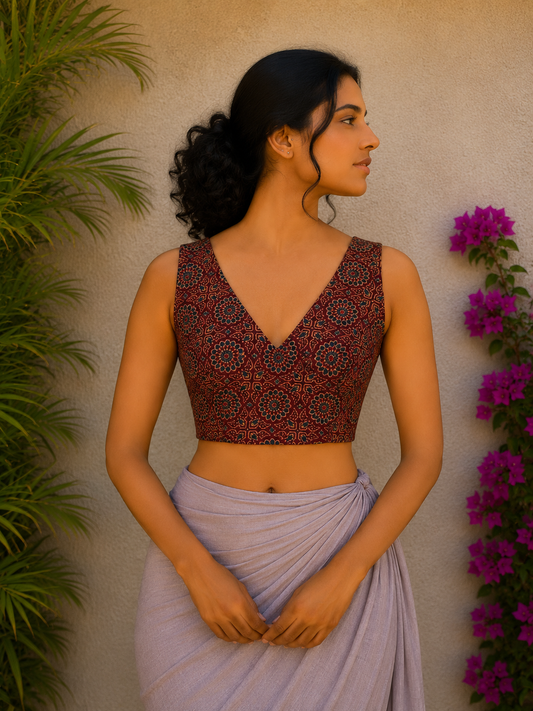 RUST AJRAKH READYMADE BLOUSE