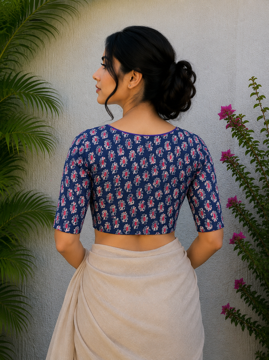 INDIGO PAISLEY HANDBLOCK PRINTED READYMADE BLOUSE