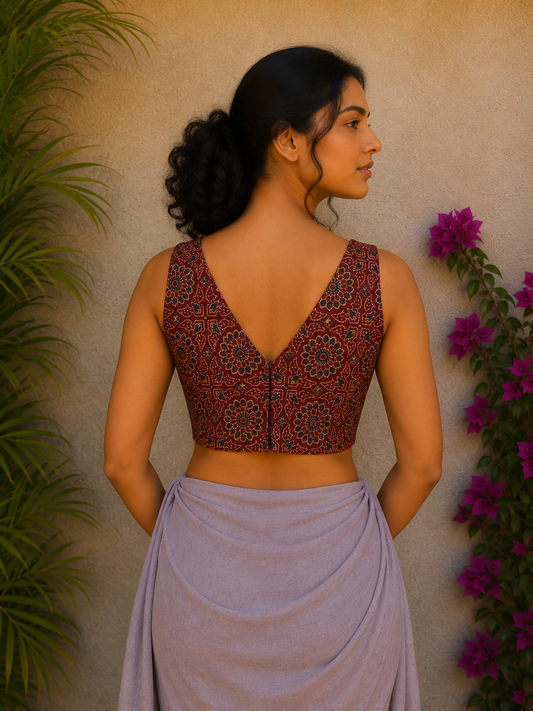 RUST AJRAKH READYMADE BLOUSE