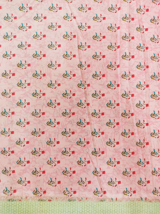 PEACH FLORAL BUTTI PATTERN HANDPRINTED COTTON FABRIC