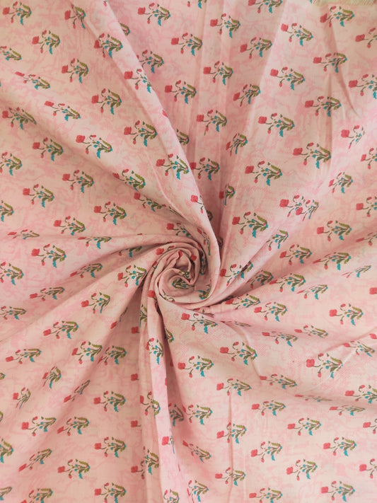PEACH FLORAL BUTTI PATTERN HANDPRINTED COTTON FABRIC