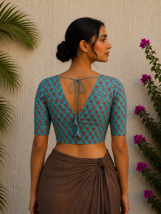 SEA BLUE FLORAL READYMADE BLOUSE