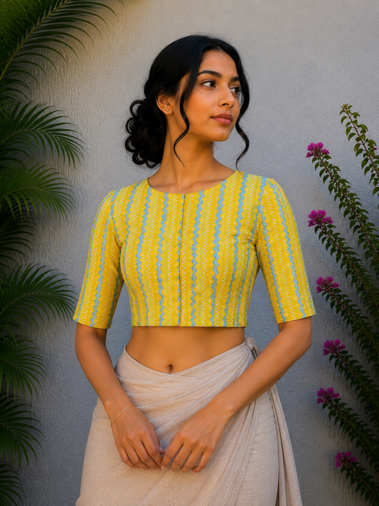 ZIG-ZAG SANGANERI PRINT READYMADE BLOUSE