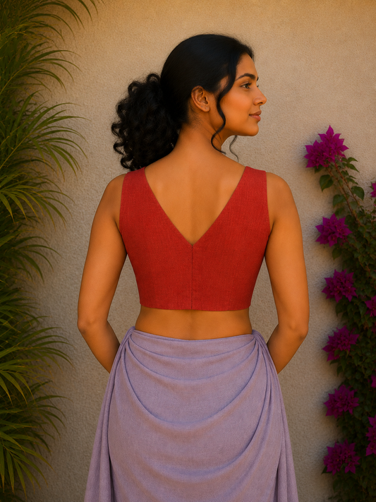 FIRE ORANGE HANDLOOM READYMADE BLOUSE