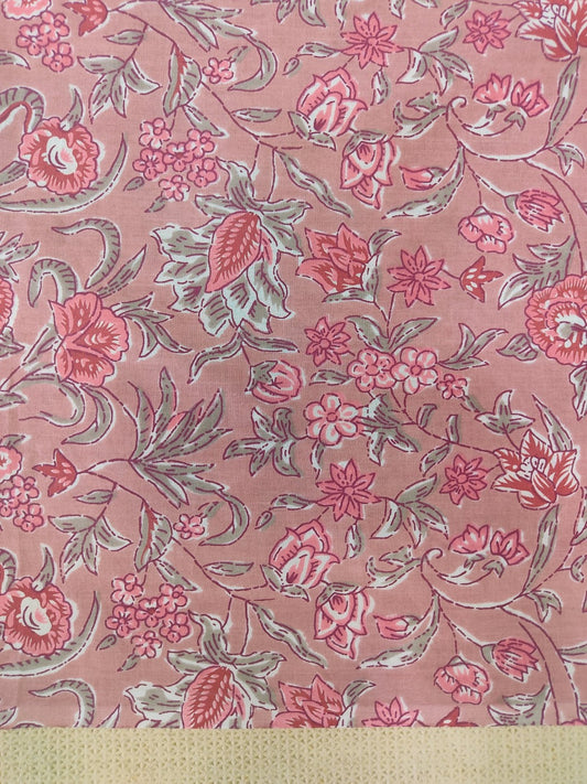 PEACH FLORAL JAAL PATTERN HANDPRINTED COTTON FABRIC