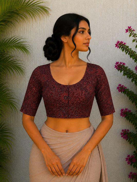 DARK MAROON AJRAKH READYMADE BLOUSE