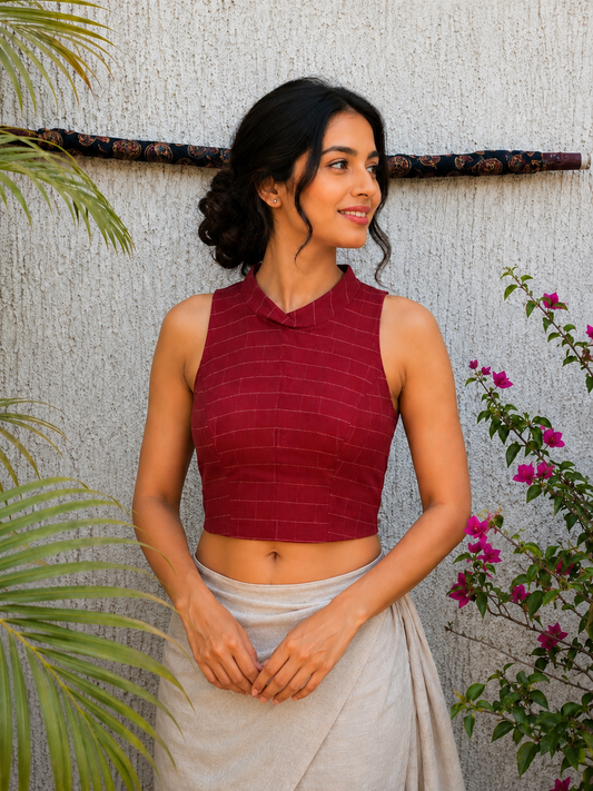 MAROON HANDLOOM READYMADE BLOUSE