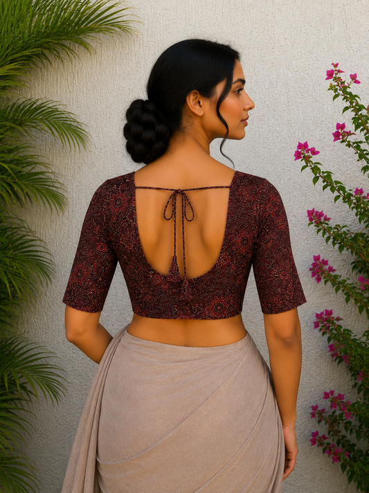DARK MAROON AJRAKH READYMADE BLOUSE