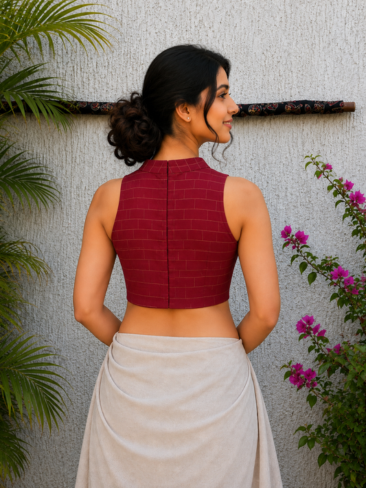 MAROON HANDLOOM READYMADE BLOUSE