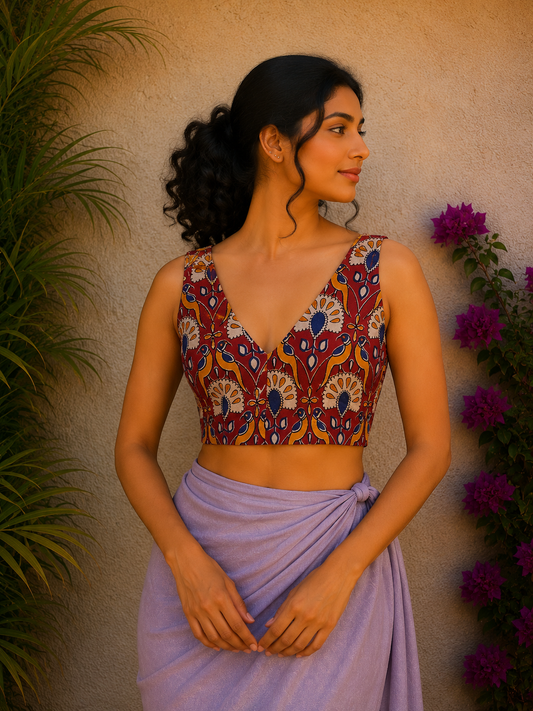 MAROON KALAMKARI READYMADE BLOUSE