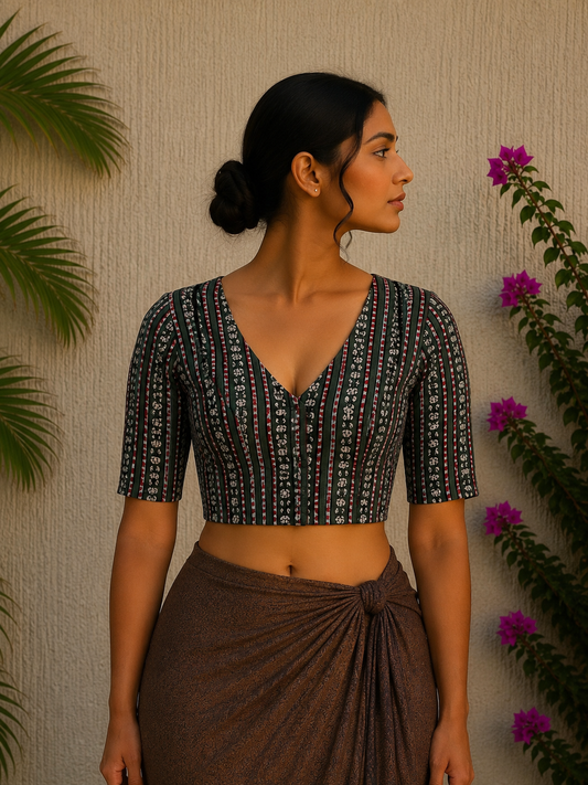 GREEN DABU PRINT READYMADE BLOUSE