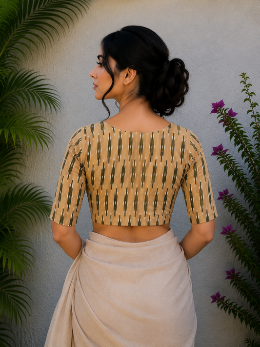 MUSTARD GREEN IKAT READYMADE BLOUSE