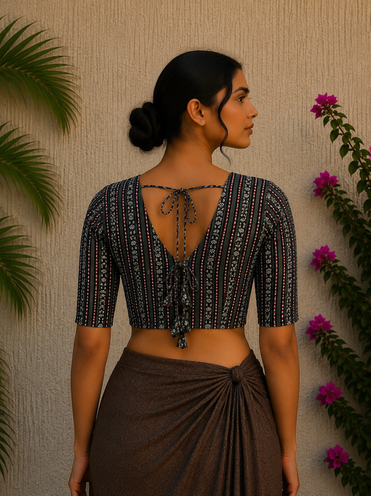 GREEN DABU PRINT READYMADE BLOUSE