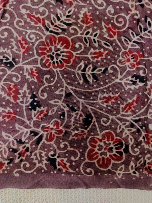 BROWN  JAAL AJRAKH HANDBLOCK PRINTED MUSHRU SILK FABRIC