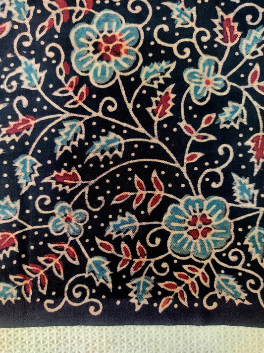 BLACK JAAL AJRAKH HANDBLOCK PRINTED MUSHRU SILK FABRI