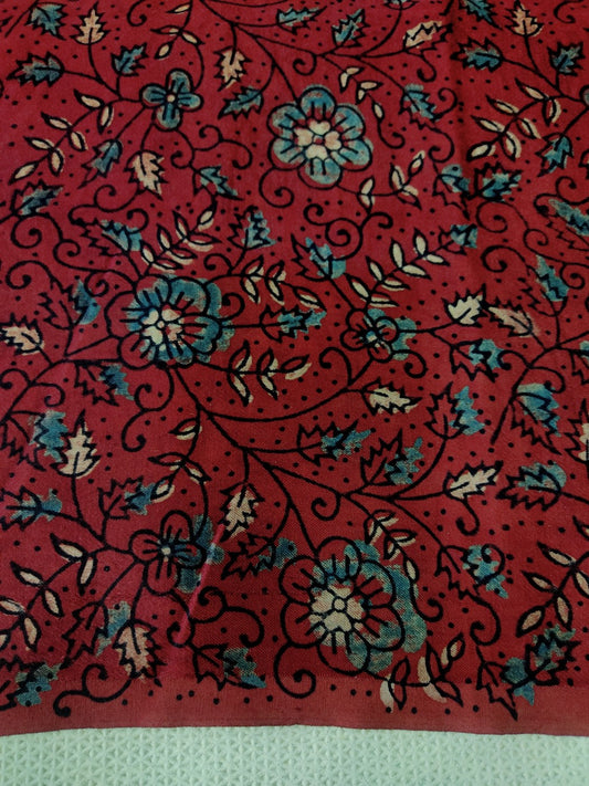 MAROON  JAAL AJRAKH HANDBLOCK PRINTED MUSHRU SILK FABRIC