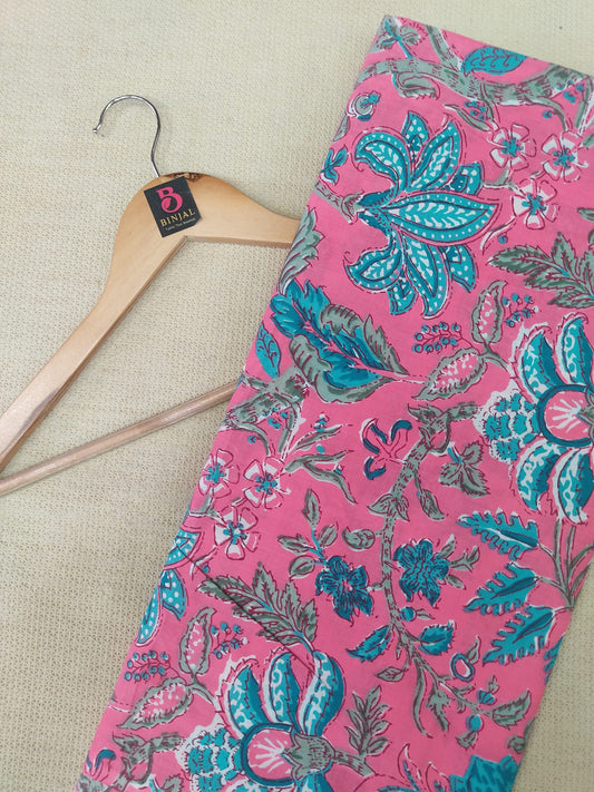 PINK FLORAL PATTERN HANDPRINTED COTTON FABRIC