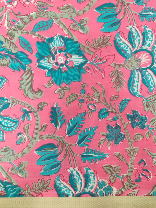 PINK FLORAL PATTERN HANDPRINTED COTTON FABRIC