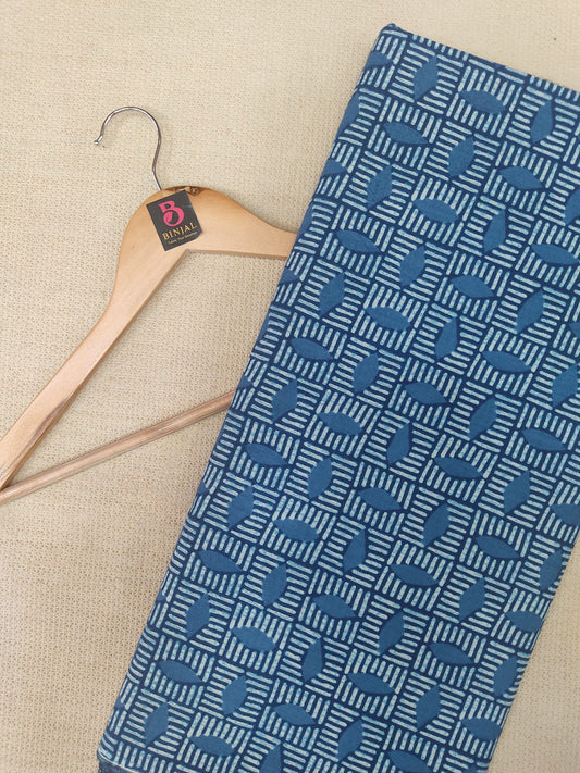 INDIGO LINE EFFECT PATTERN HANDPAINTED COTTON FABRIC
