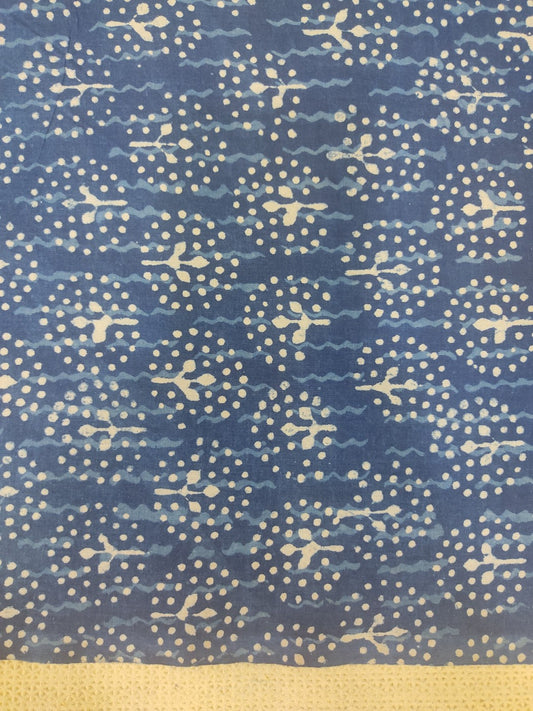 Indigo Floral Polka Dabu Hand Block Printed Cotton Fabric