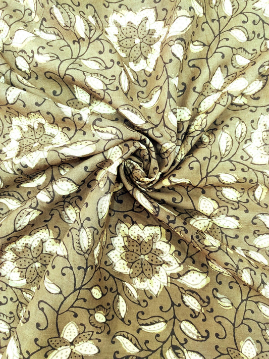 OLIVE NATURAL DYES JAAL PRINT HANDBLOCK PRINTED COTTON FABRIC