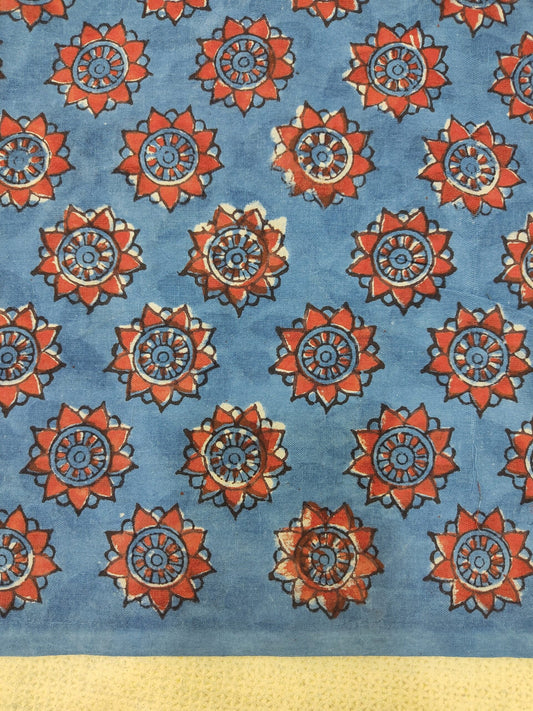 INDIGO NATURAL DYES STAR BUTTI  HANDBLOCK PRINTED COTTON JACQUARD FABRIC