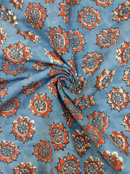 INDIGO NATURAL DYES STAR BUTTI  HANDBLOCK PRINTED COTTON JACQUARD FABRIC