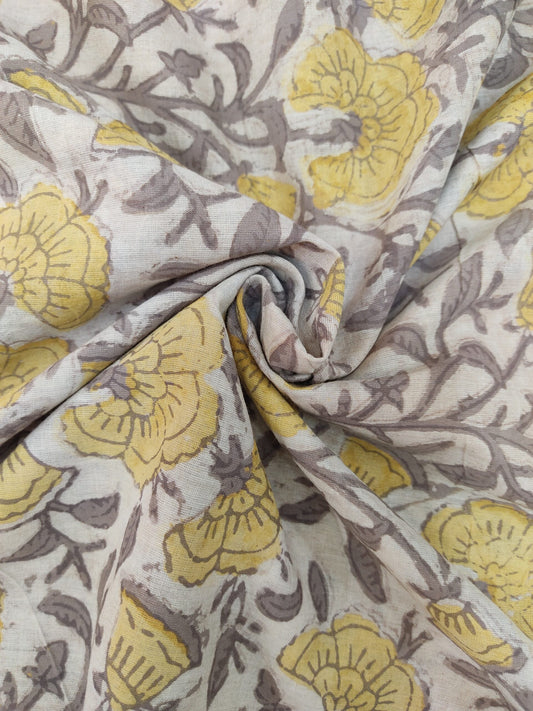 NATURAL DYES JAAL  HANDBLOCK PRINTED MUL COTTON FABRIC