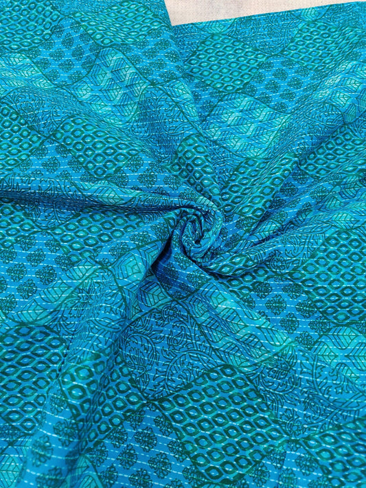 KANTHA BLUE HANDBLOCK PRINTED COTTON FABRIC