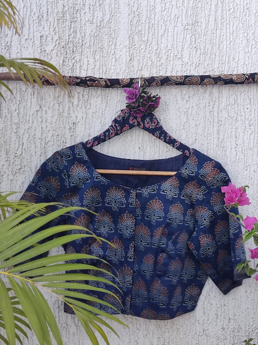 INDIGO FLORAL PETAL SILK READYMADE BLOUSE