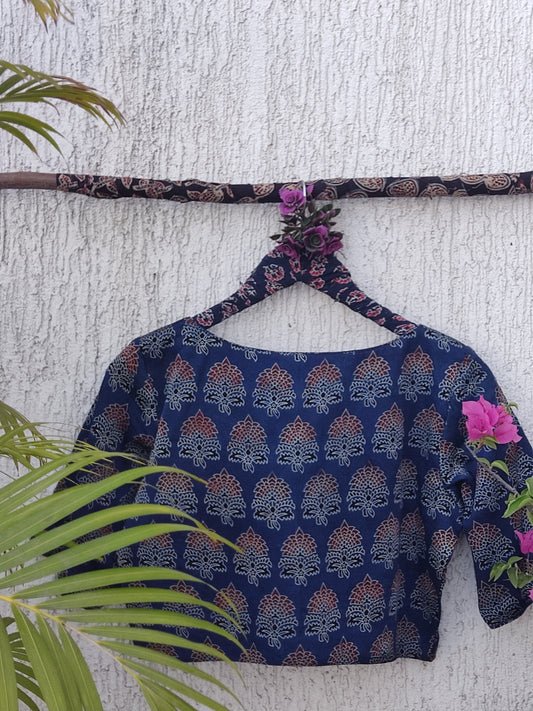 INDIGO FLORAL PETAL SILK READYMADE BLOUSE