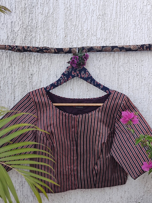 BROWN STRIPES SILK READYMADE BLOUSE