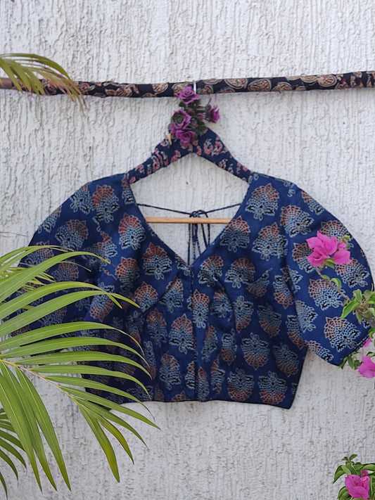 INDIGO PETAL BUTTA SILK READYMADE BLOUSE