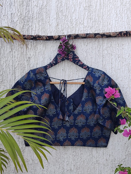 INDIGO PETAL BUTTA SILK READYMADE BLOUSE