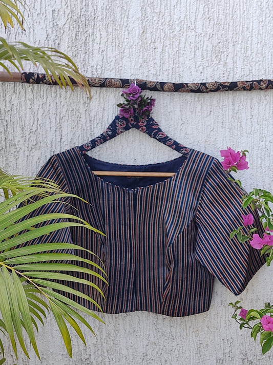 INDIGO MAROON STRIPES SILK READYMADE BLOUSE