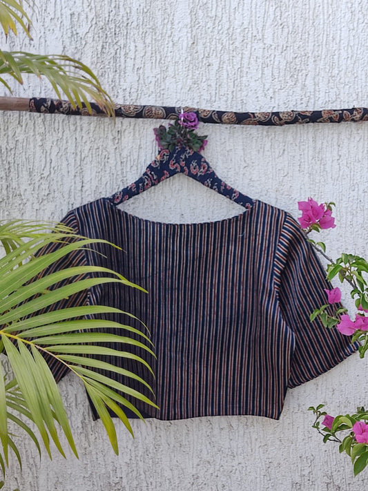 INDIGO MAROON STRIPES SILK READYMADE BLOUSE