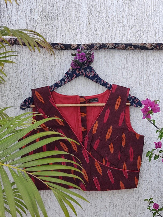 MAROON IKAT READYMADE BLOUSE