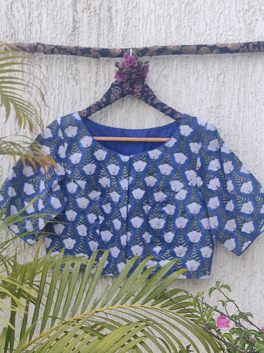 INDIGO SANGANERI HANDBLOCK PRINTED READYMADE BLOUSE