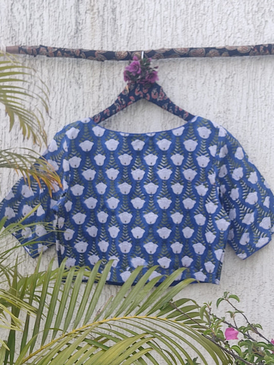 INDIGO SANGANERI HANDBLOCK PRINTED READYMADE BLOUSE