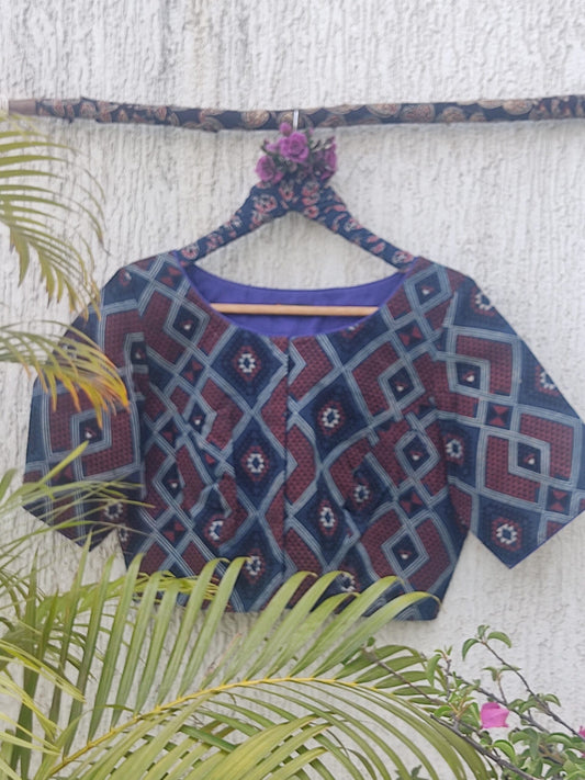 INDIGO AJRAKH GEO READYMADE BLOUSE