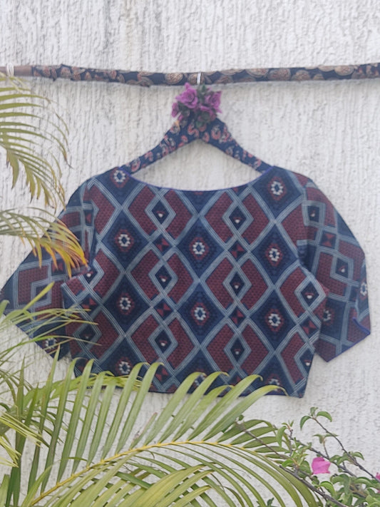INDIGO AJRAKH GEO READYMADE BLOUSE